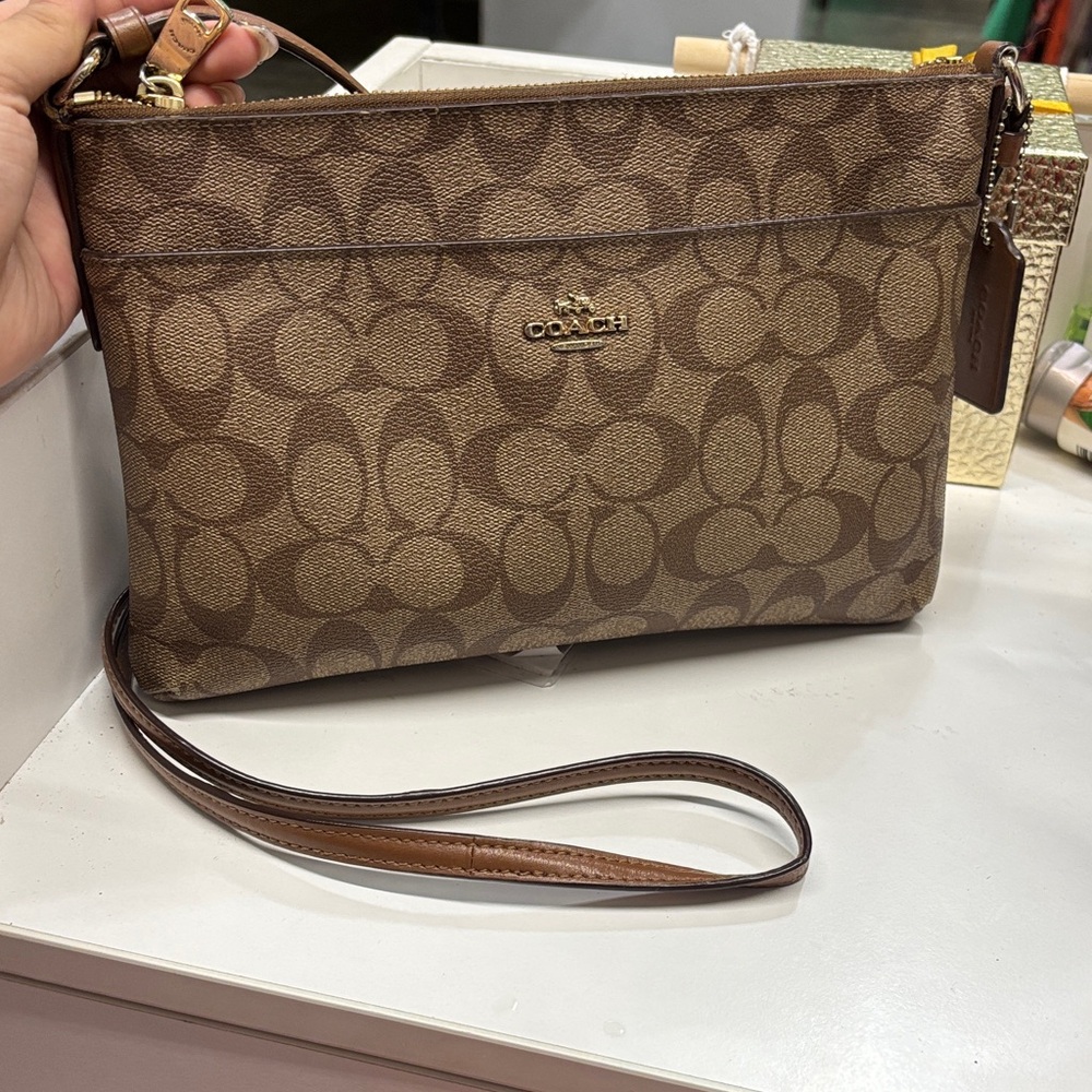 Coach Signature Brown Wristlet Clutch